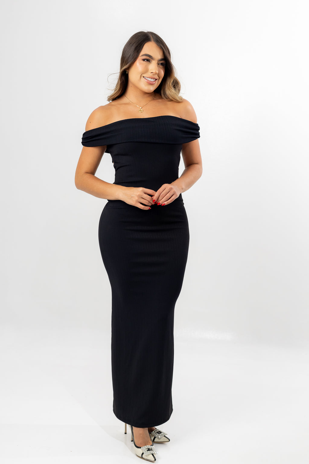 VESTIDO LARGO MERLOT NEGRO