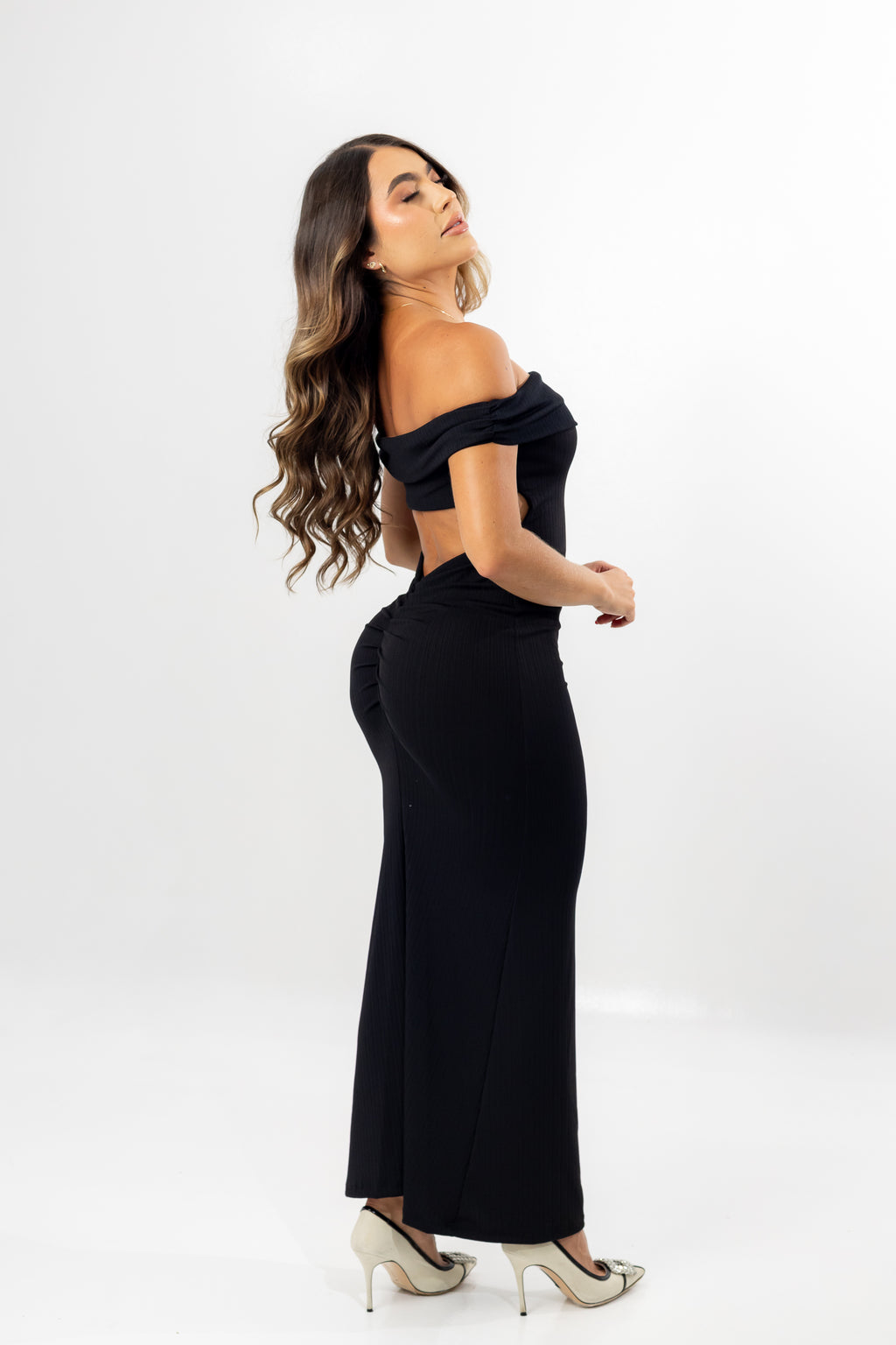 VESTIDO LARGO MERLOT NEGRO