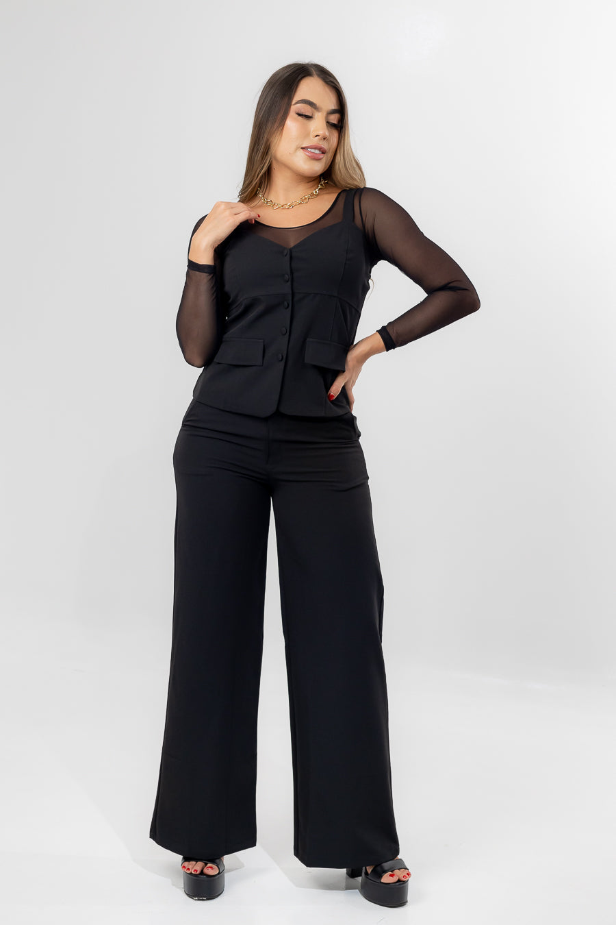 SET PANTALÓN Y BLUSA HINA NEGRO