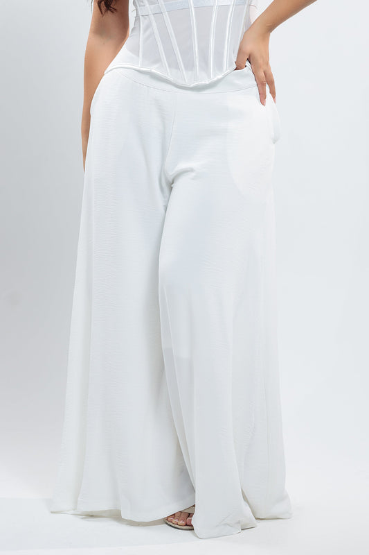 Pantalón Jalisco blanco palazzo de pierna ancha con corset blanco strapless